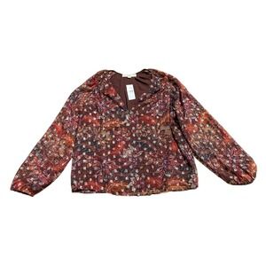 NWT LOFT Blouse Sheer Floral Paisley Metallic Boho Flowy Peasant Top Women Large